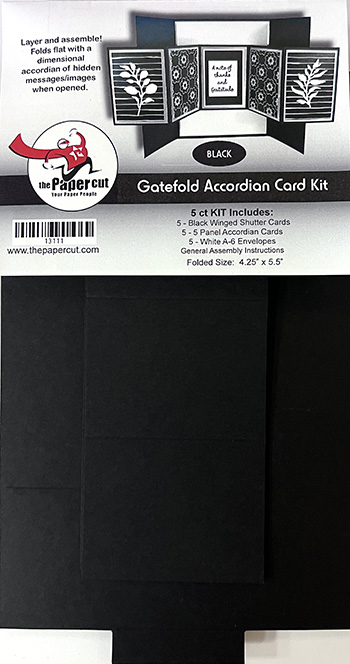 Black Gatefold Accordian Card Kit<br>5 Cards with Envelopes